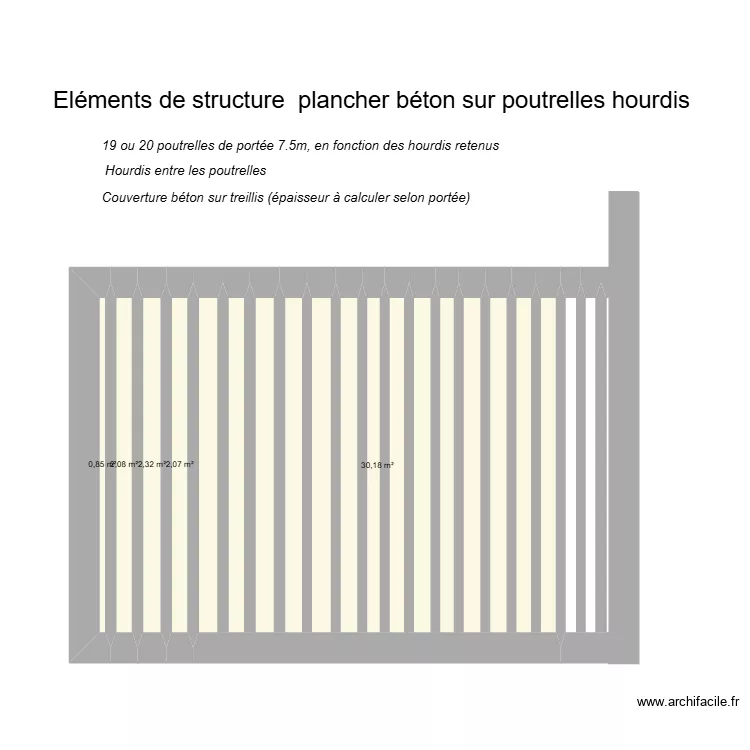 V3 - Structure plancher b&eacute;ton Pleudihen 2i&egrave;me &eacute;tage. Plan de 5  et 38 m²