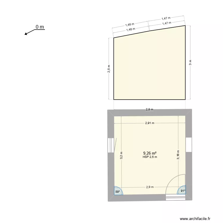 cuisine pr&eacute;au. Plan de 1  et 9 m²