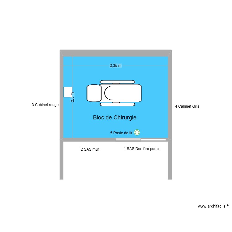 31203 Bloc Chirurgie. Plan de 1 pièce et 9 m2