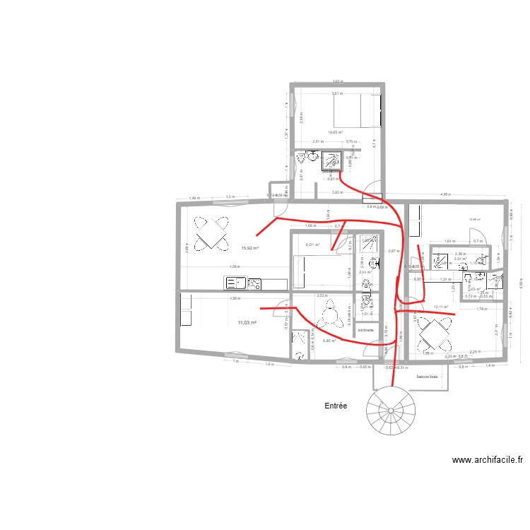 MOULIN A POIVRE 1 Etage TER. Plan de 6 pièces et 37 m2