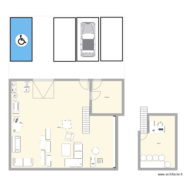 Plan meublé. Plan de 3 pièces et 143 m2