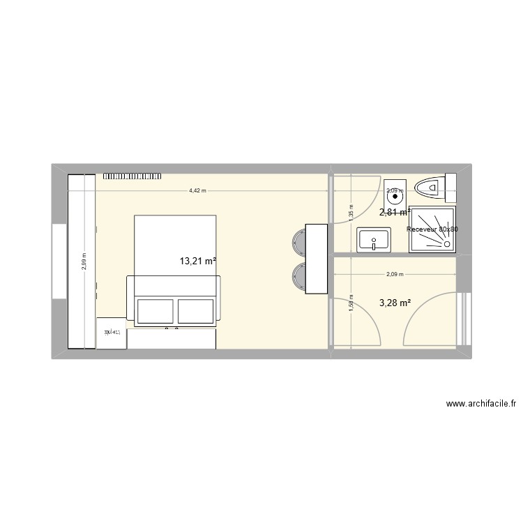 StudioPerigoudrine tvx1. Plan de 3 pièces et 19 m2