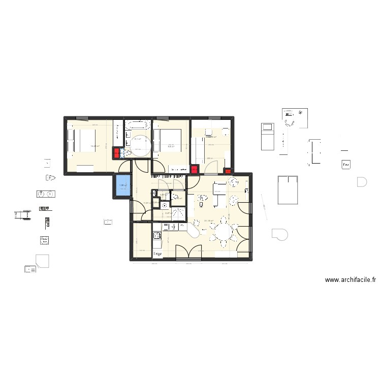 plan final v2. Plan de 16 pièces et 89 m2