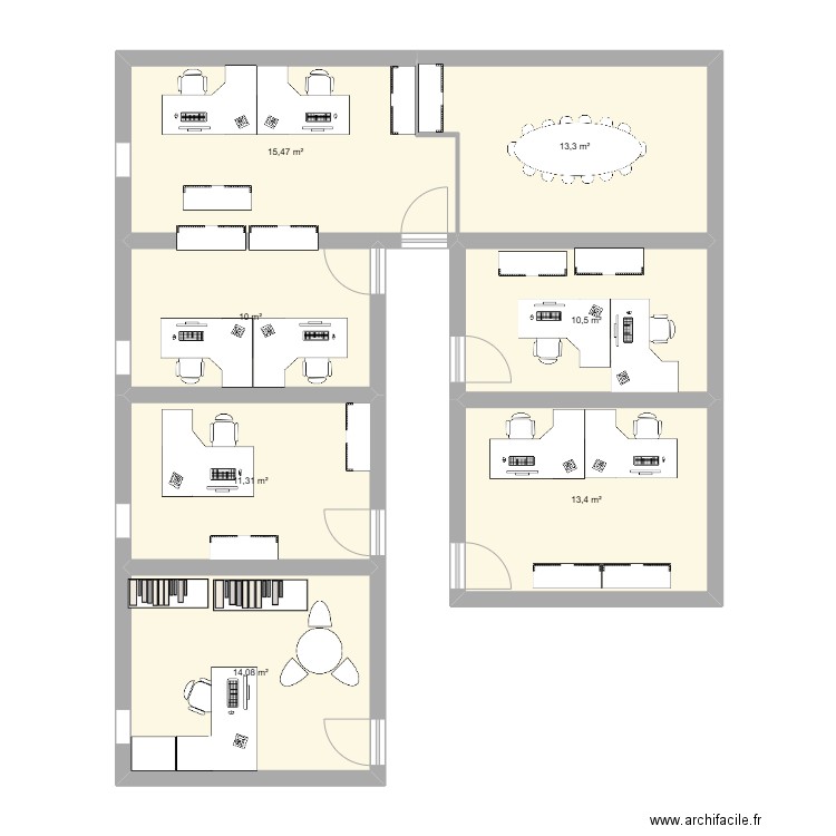RDC 52 - version 1. Plan de 7 pièces et 88 m2
