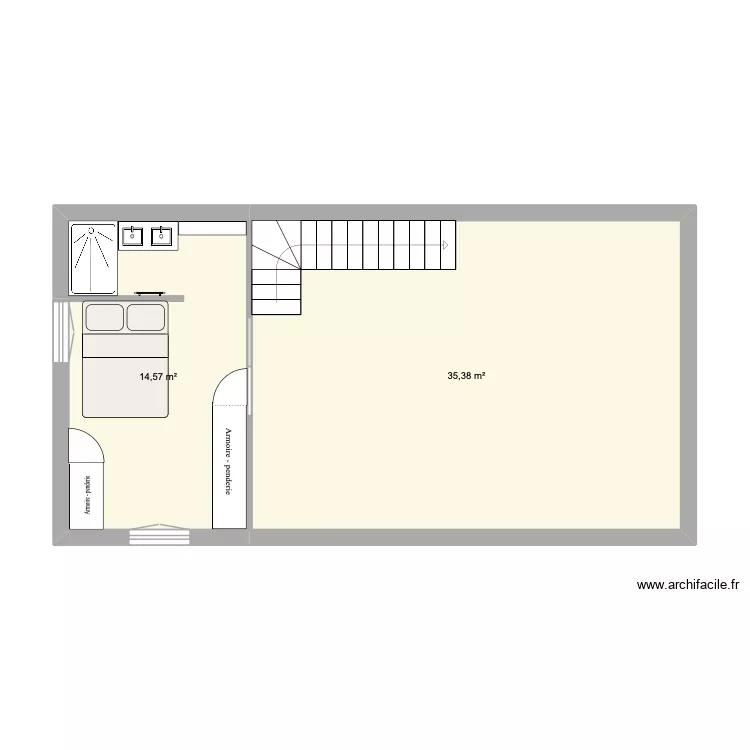 MAISON. Plan de 2 Pièces et 50 m² MAISON. Plan de 2 Pièces et 50 m²