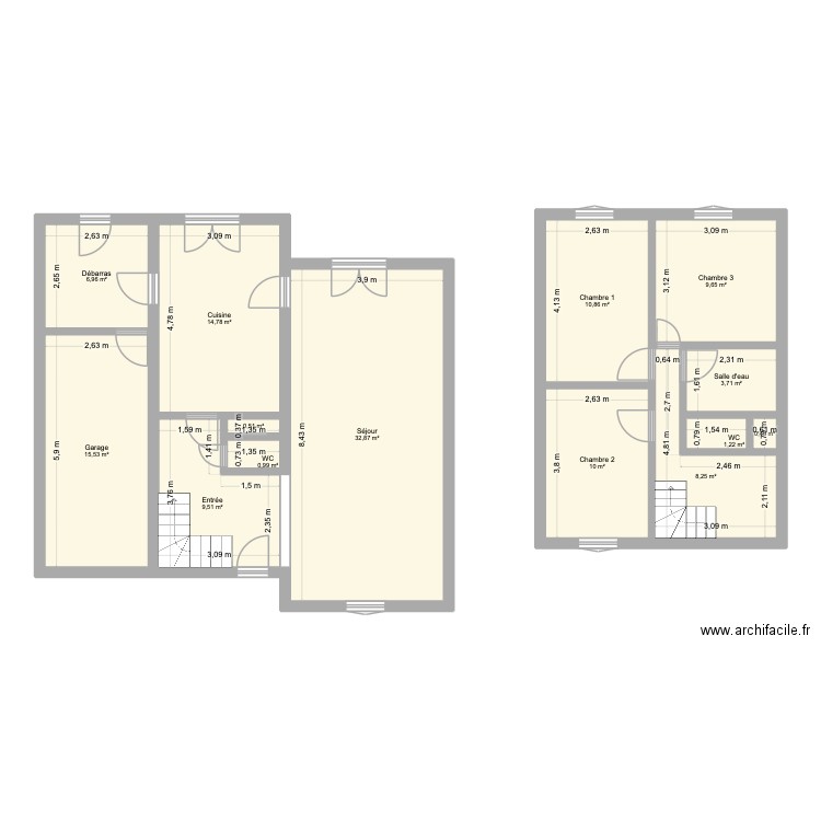 Maison. Plan de 14 pièces et 125 m2