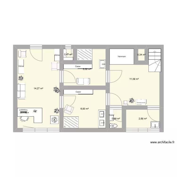 Plan local spa ness 1er &eacute;tage. Plan de 8  et 42 m²