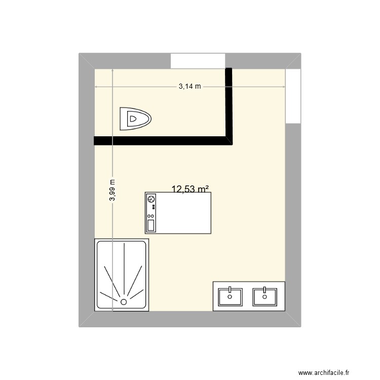 wc sdb. Plan de 1 pièce et 13 m2