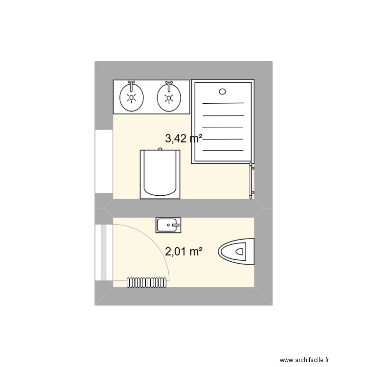 sdb test 1. Plan de 2 pièces et 5 m2