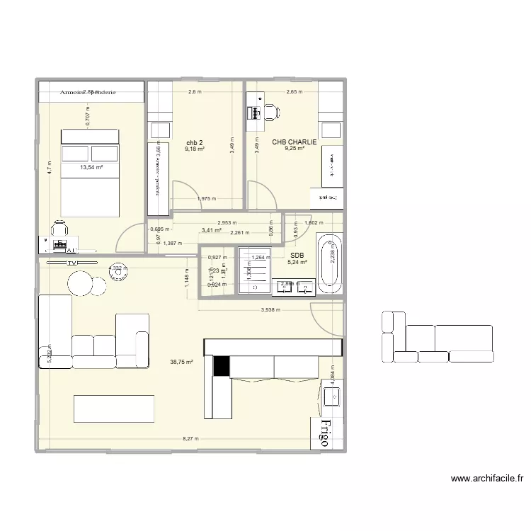 modification pour 6. Plan de 7  et 81 m²