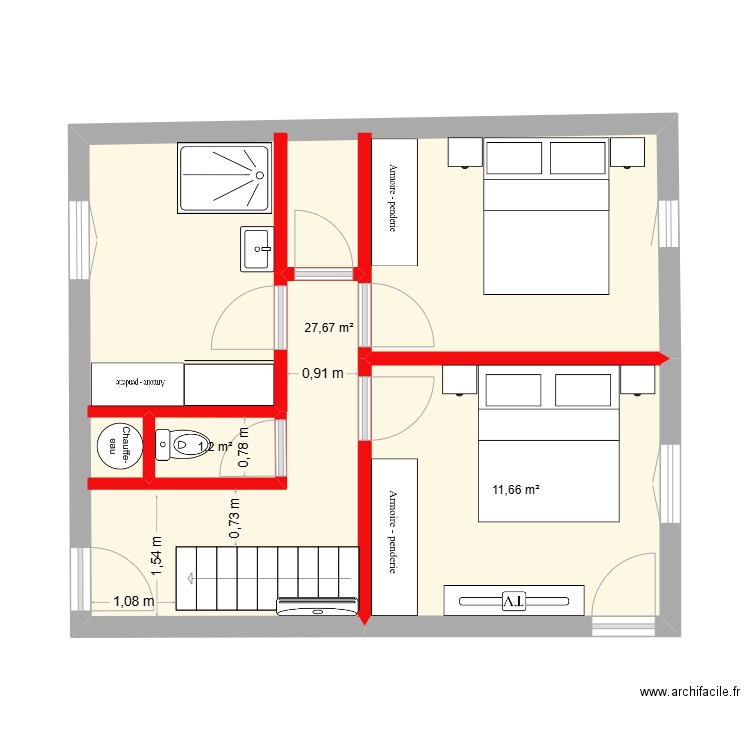 juillet  etage  5. Plan de 3 pièces et 41 m2