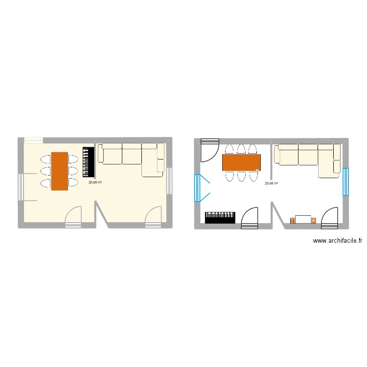 salon. Plan de 2 pièces et 51 m2