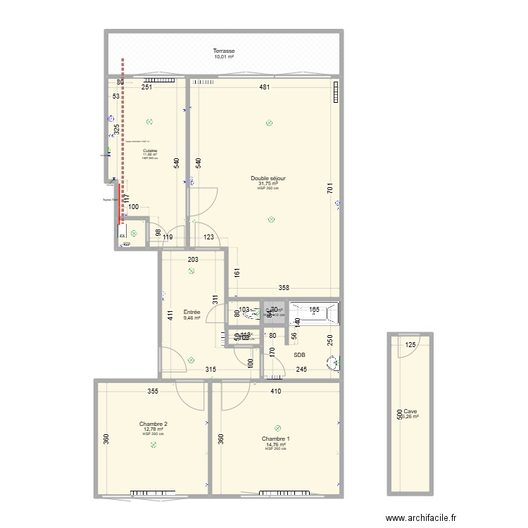 Charmes. Plan de 11 pièces et 105 m2