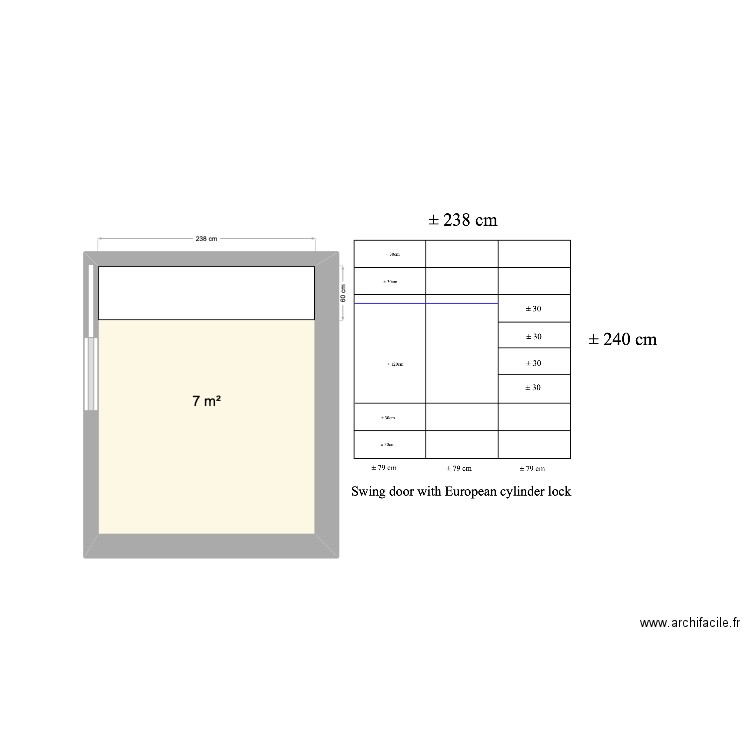 Plan placard. Plan de 1 pièce et 7 m2