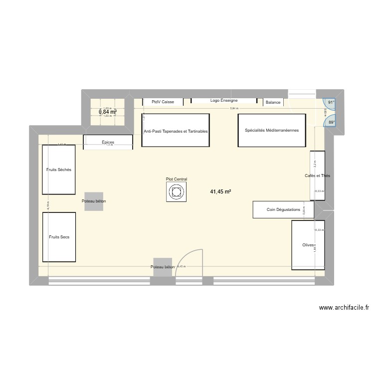 Boutique Aux 1000 et 1 Saveurs. Plan de 2 pièces et 42 m2
