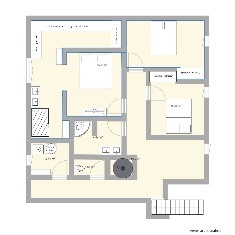 etage 2/3. Plan de 7 pièces et 80 m2