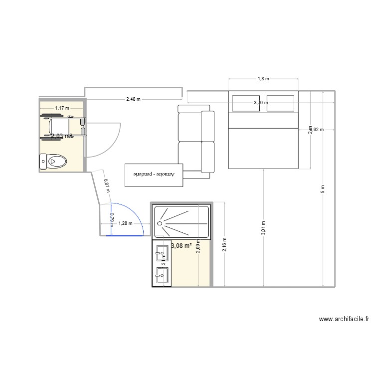 MESURE CHAMBRE FAURE LUSSAS VIERGE OK 222234. Plan de 2 pièces et 5 m2