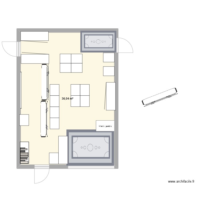 ecole linda. Plan de 1 pièce et 36 m2