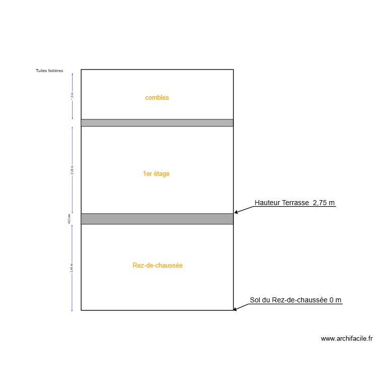 Coupe vue de la façade. Plan de 0 pièce et 0 m2