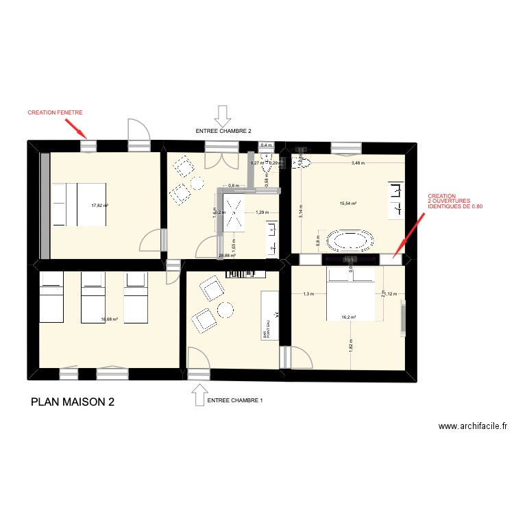 briquemault PAV2. Plan de 5 pièces et 97 m2