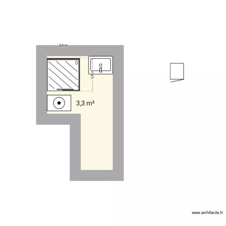 Salle de bain 03. Plan de 1  et 3 m²