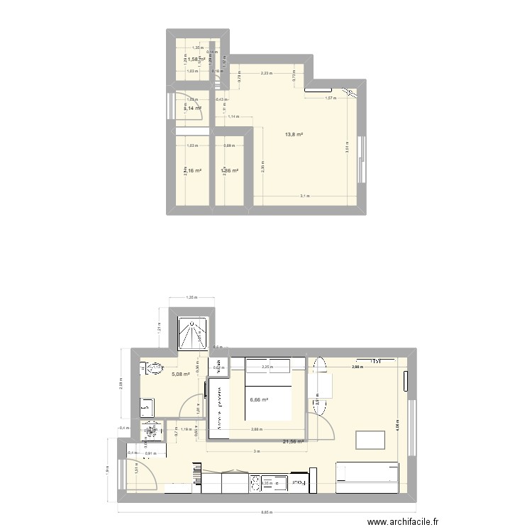 Luchon bis. Plan de 8 pièces et 54 m2