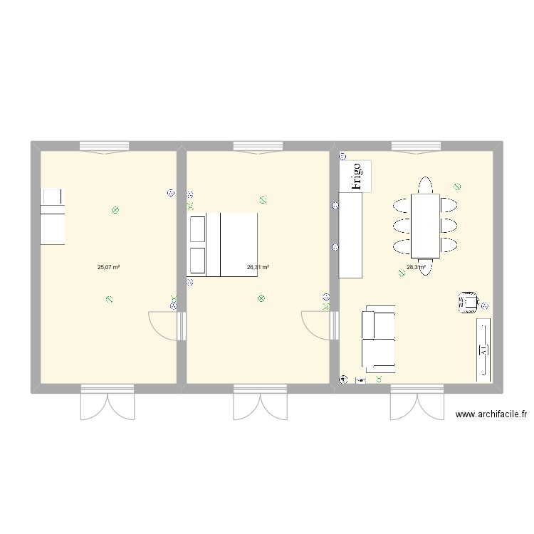 nouveau projet. Plan de 3 pièces et 80 m2