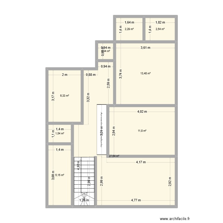 Saint Louis actuel étage 2. Plan de 9 pièces et 72 m2