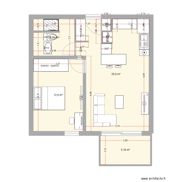 aPPART nONO1. Plan de 5 pièces et 49 m2