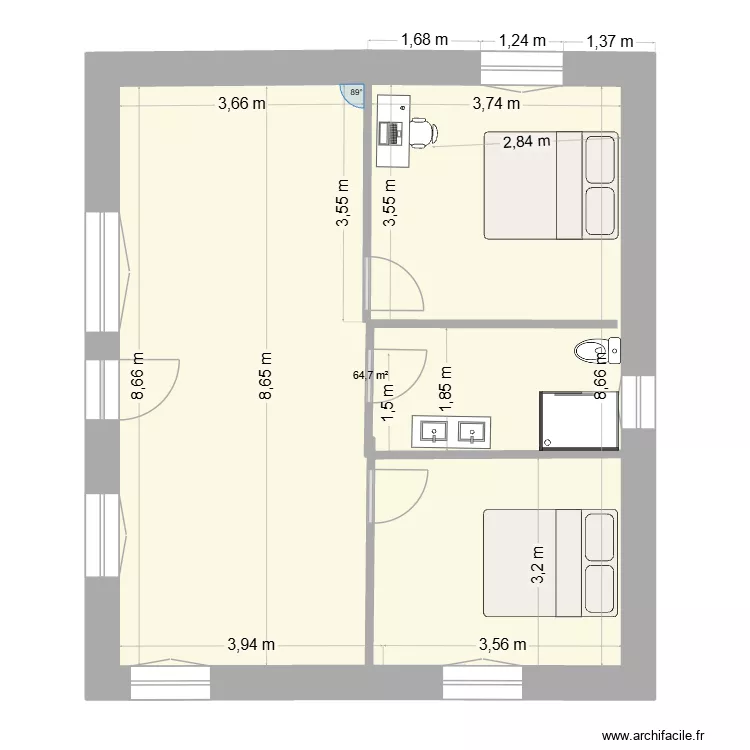 Maison B34 pro2. Plan de 1 et 65 m² Maison B34 pro2. Plan de 1 et 65 m²