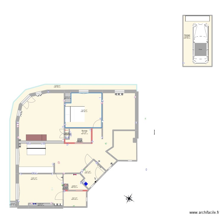 Duquesne base SDB. Plan de 18 pièces et 138 m2