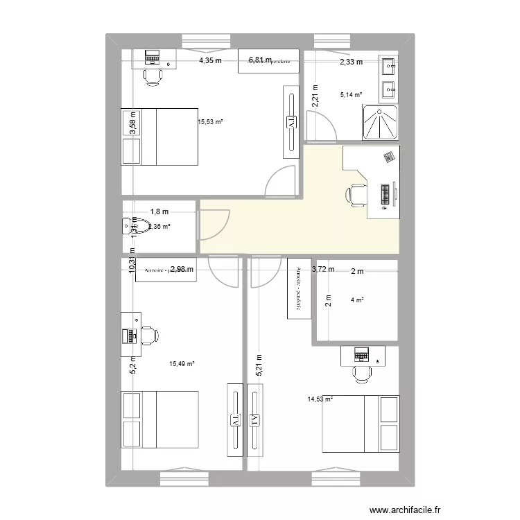 Projet maison R+1. Plan de 7 pièces et 132 m²