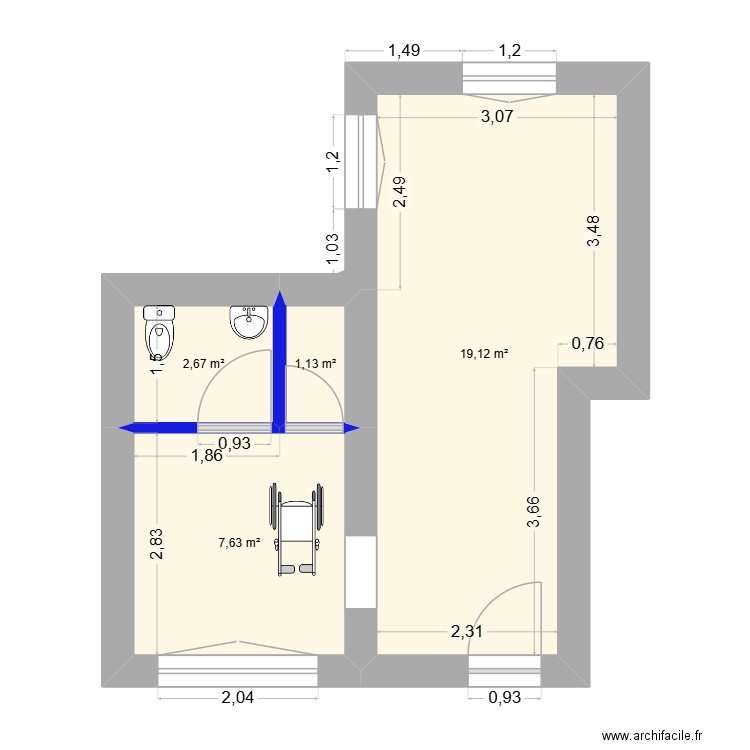 Bureaux. Plan de 1 pièce et 32 m2