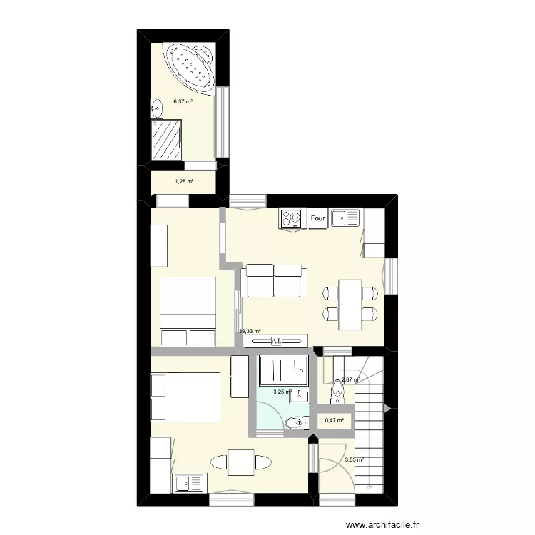 VERSION MOMO. Plan de 7 pièces et 57 m²