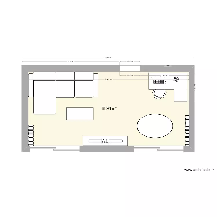 Salon Cluses. Plan de 1  et 19 m²