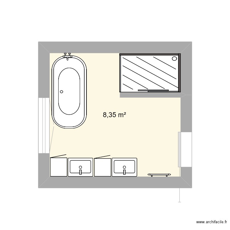 SDB. Plan de 1 pièce et 8 m2