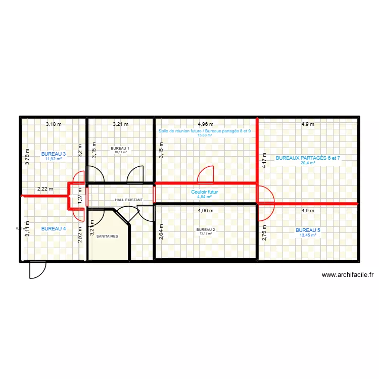 bureaux futurs 2. Plan de 11  et 110 m²
