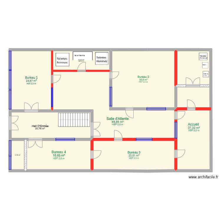 Bureaux Van Volxem. Plan de 9 pièces et 220 m2