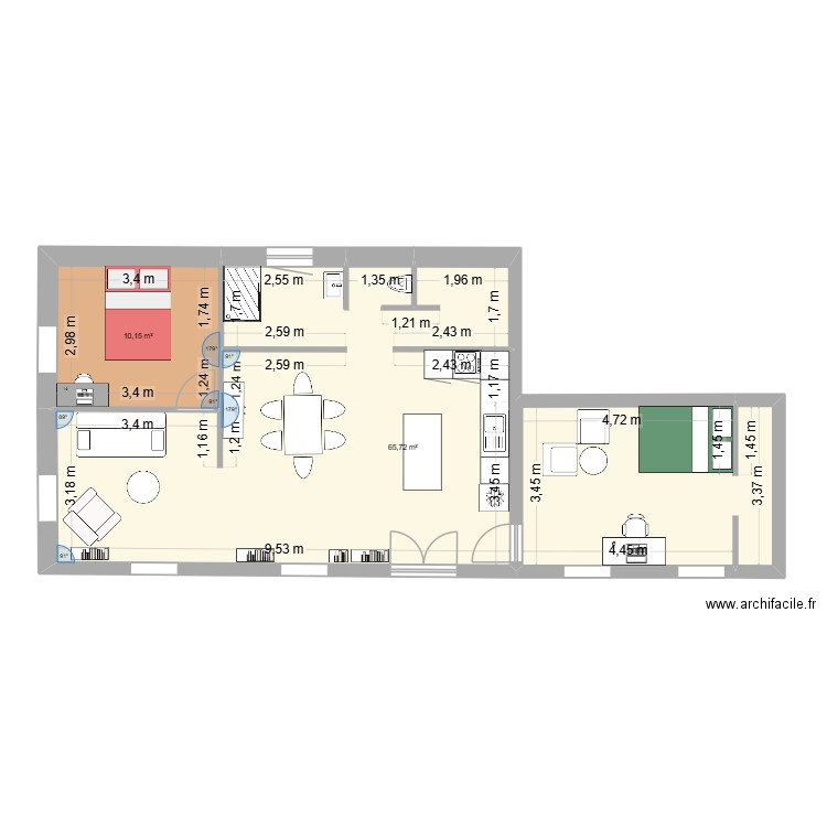 COUPAT V3. Plan de 2 pièces et 76 m2