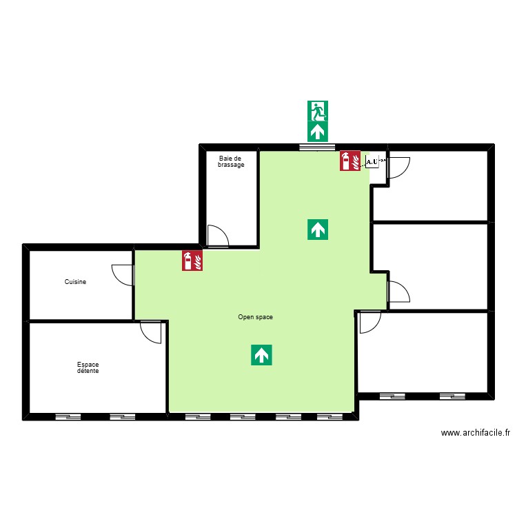b d p . Plan de 6 pièces et 77 m2