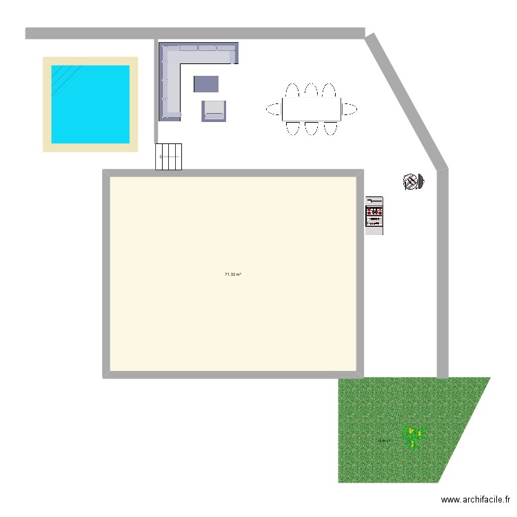 Extérieurs. Plan de 1 pièce et 71 m2