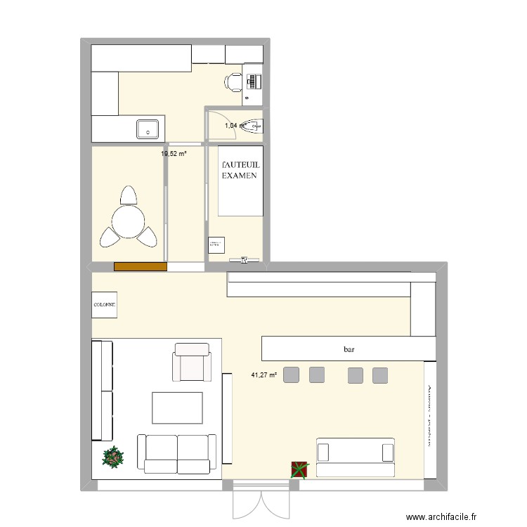 MAGASIN. Plan de 3 pièces et 62 m2