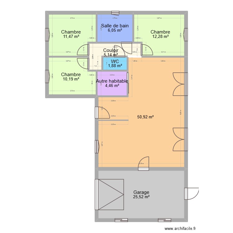 maison L. Plan de 9 pièces et 128 m2