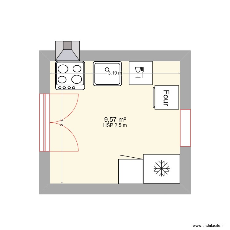 cuisine. Plan de 1 pièce et 10 m2