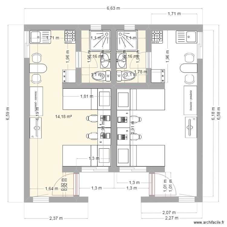 stud 4.2. Plan de 3 pièces et 19 m2