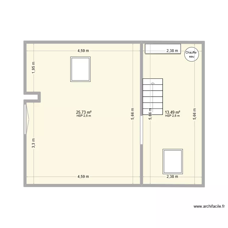 Granges 2. Plan de 2 Pièces et 39 m²