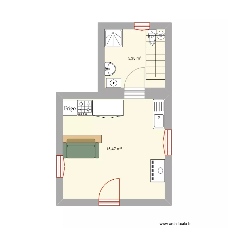 La Motte. Plan de 2  et 21 m²