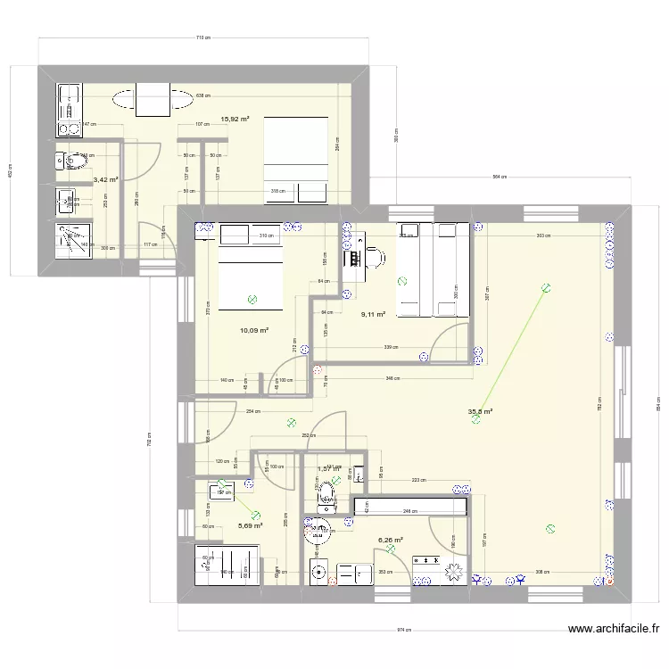 Isa_Extension.v1. Plan de 8 pièces et 88 m²