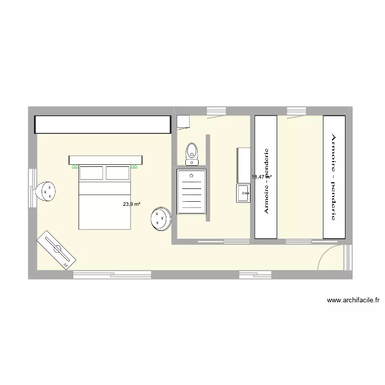 Extension. Plan de 2 pièces et 42 m²