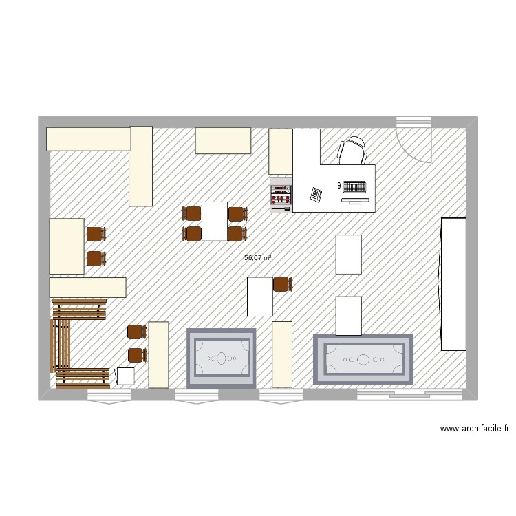 stage classe. Plan de 1 pièce et 56 m2